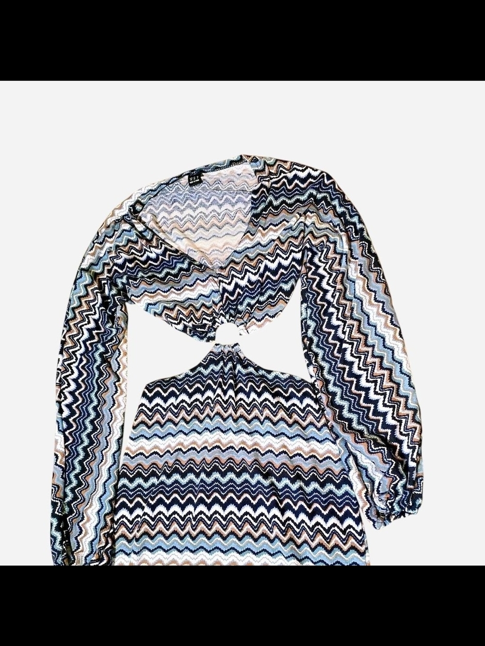 Womens Blue Chevron Cutout Long-Sleeve Mini Dress
